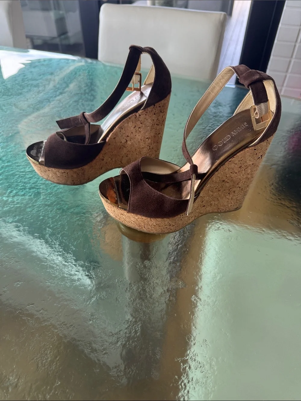 Jimmy Choo Women’s Brown Cork Wedge Sandals